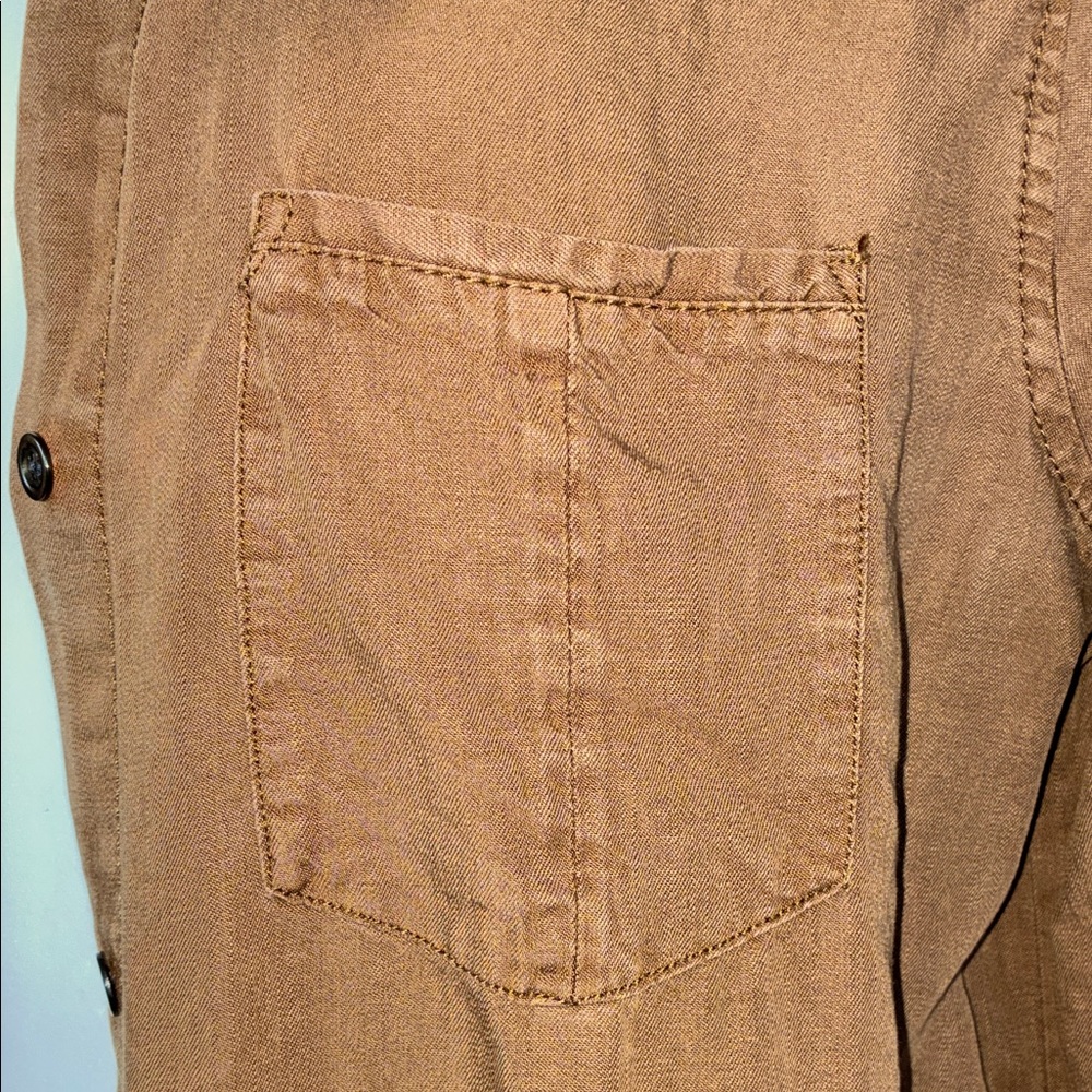 VELVET HEART Long Brown Button-Up Shirt, brass buttons, roll up sleeves. L - Picture 8 of 16